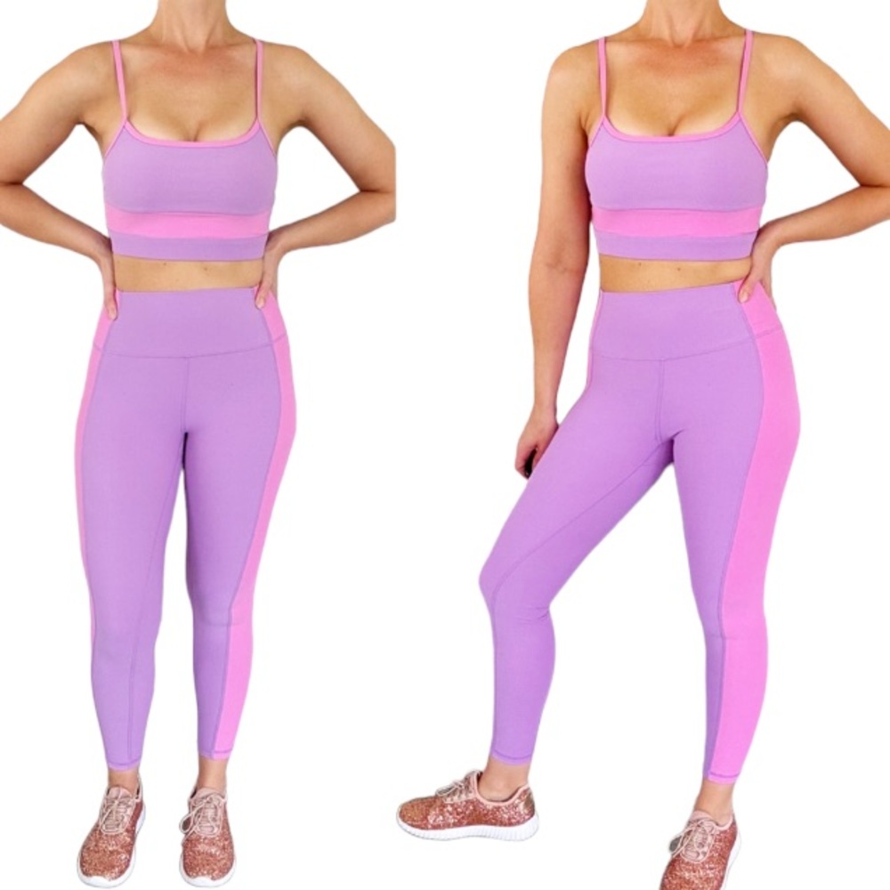 WILO purple pink matching crop top leggings workout set size S/XS